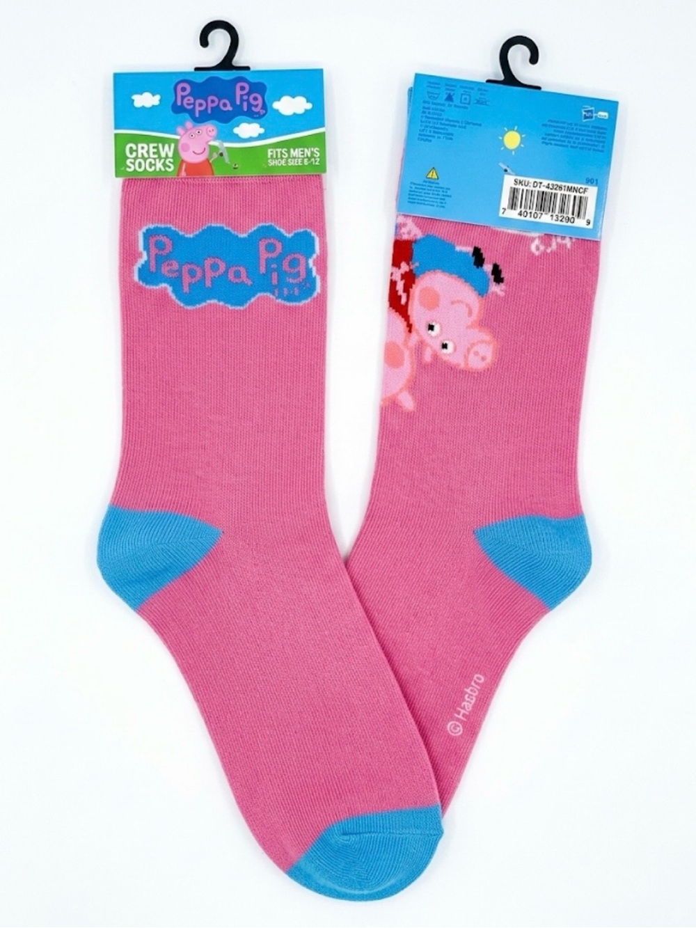 NWT Peppa Pig Men's Crew Socks Pink Blue Novelty Size 6-12